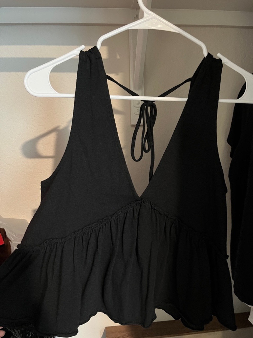 American Eagle Outfitters Black V-Neck Peplum Tank Top